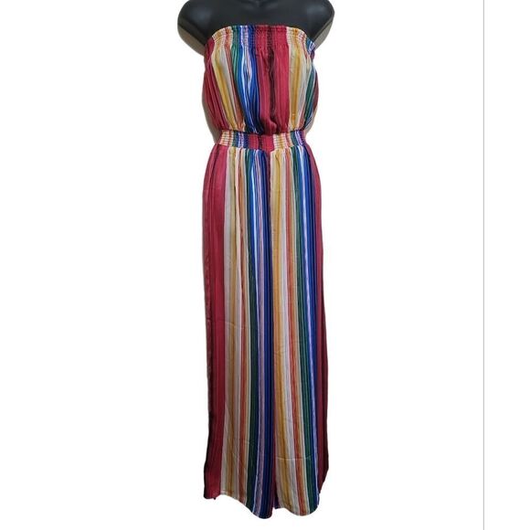 Forever21 Multicolored Stripe Strapless Silk like Jumpsuit Sz Small - Picture 3 of 11